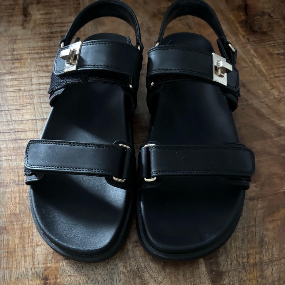 Black Sandals with Double Band Buckle Strap